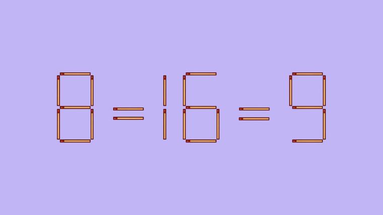 Переставьте 1 спичку: 8=16=9. Если сумеете за 10 секунд — вы очень и очень умны!