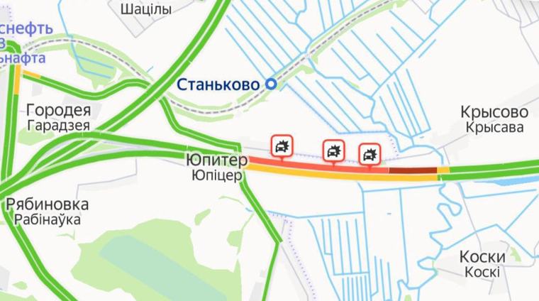 Из-за ДТП на трассе М1 в Дзержинском районе временно перекрыто движение в сторону Бреста